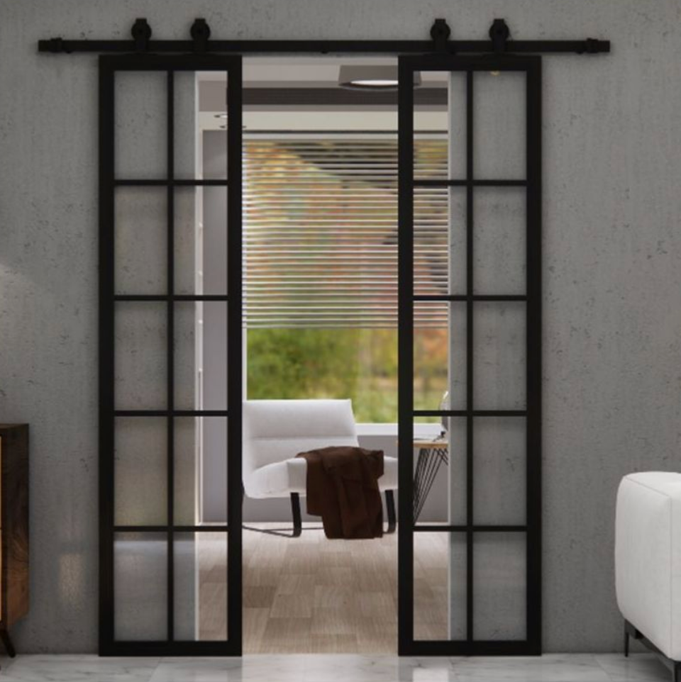 Double porte coulissante noir en verre La fabrique du meuble