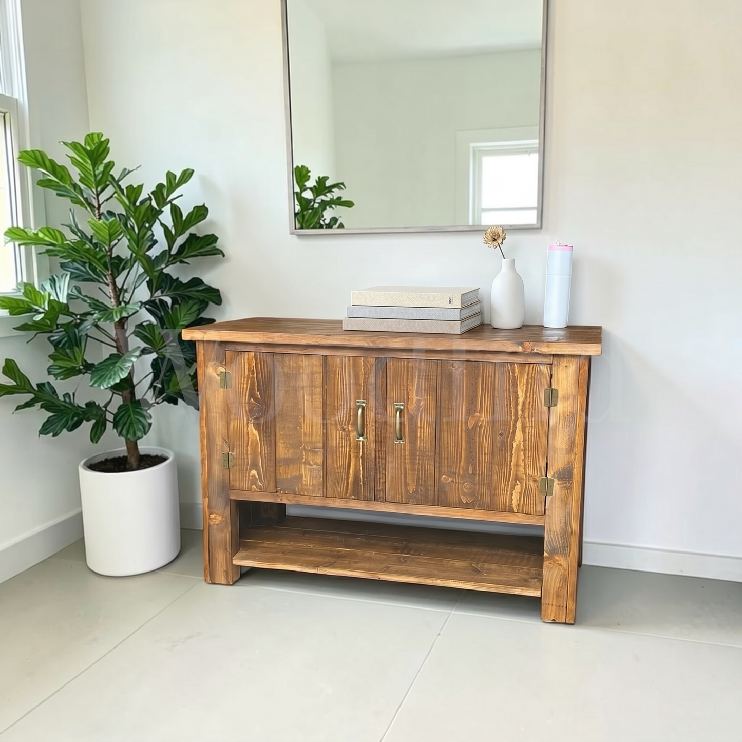 Buffet sur mesure en bois brut avec deux portes et une étagère - ELIE WoodInd