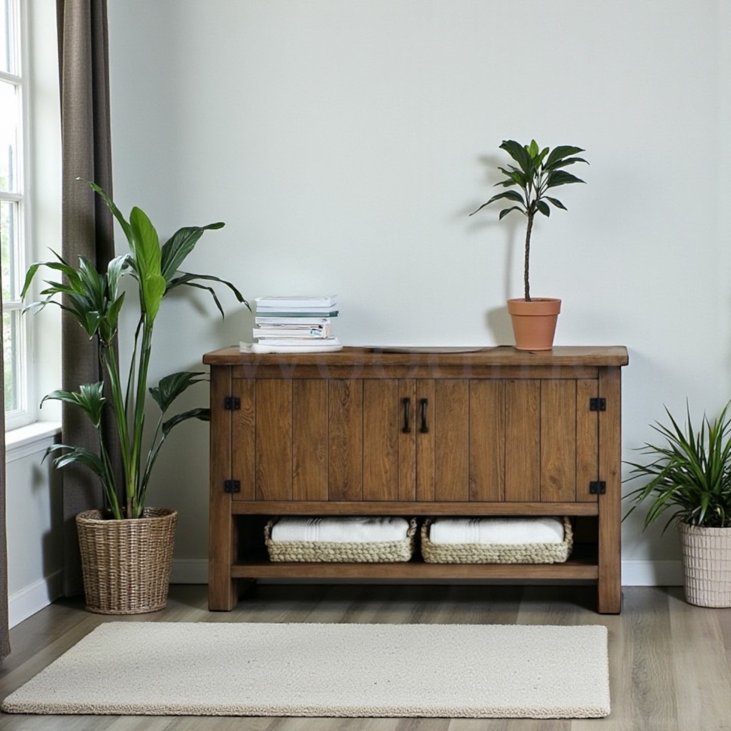 Buffet sur mesure en bois brut avec deux portes et une étagère - ELIE WoodInd