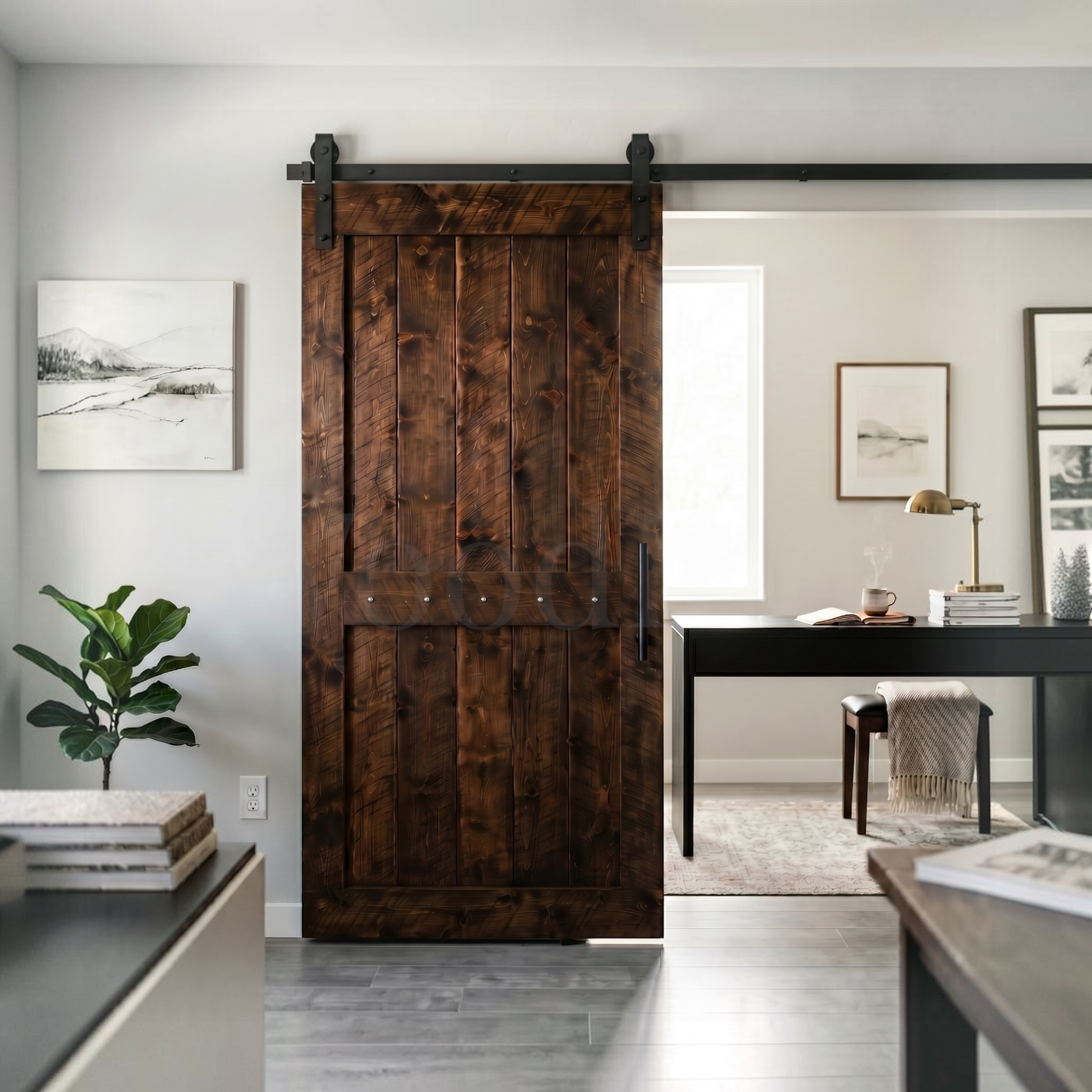 Porte coulissante sur rail en bois massif - Style industriel - Sur mesure