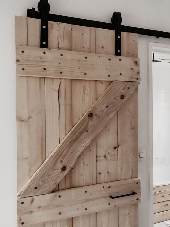 Porte coulissante bois vintage + rail - Sur mesure – WoodInd