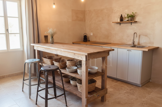 îlot centrale en bois brut sur mesure 