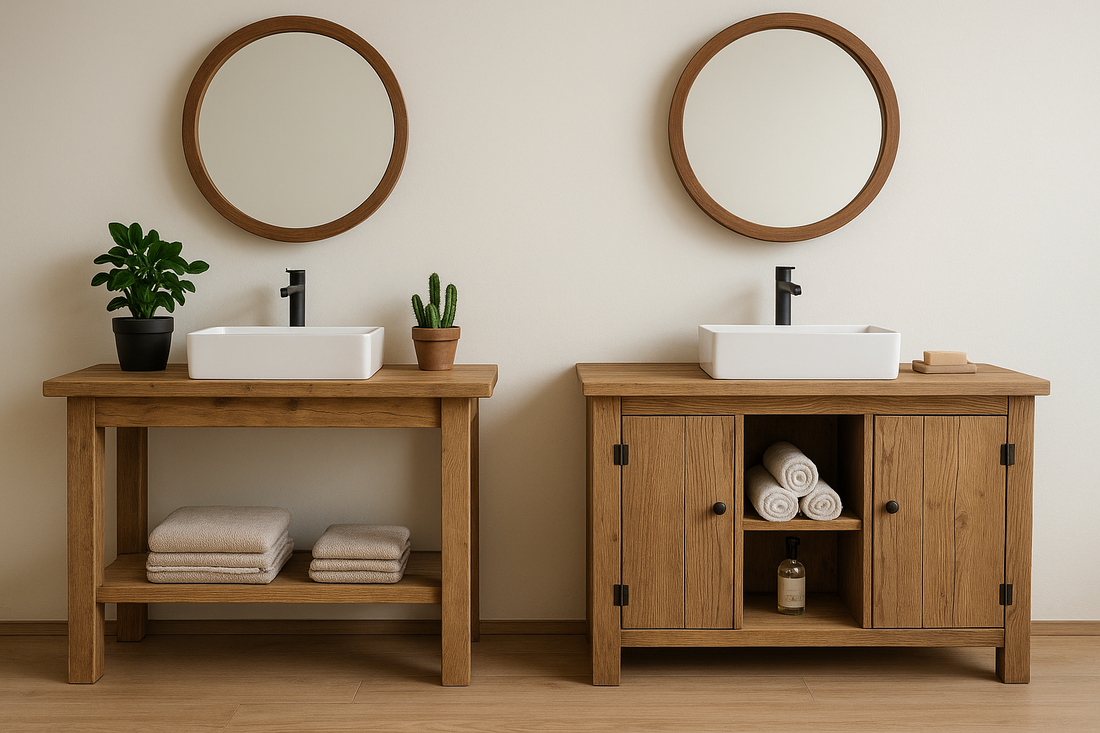 Meuble sous vasque en bois brut sur mesure 