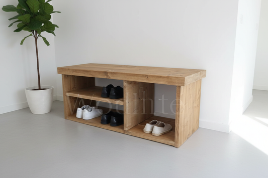 Banc à chaussures sur mesure en bois brut 