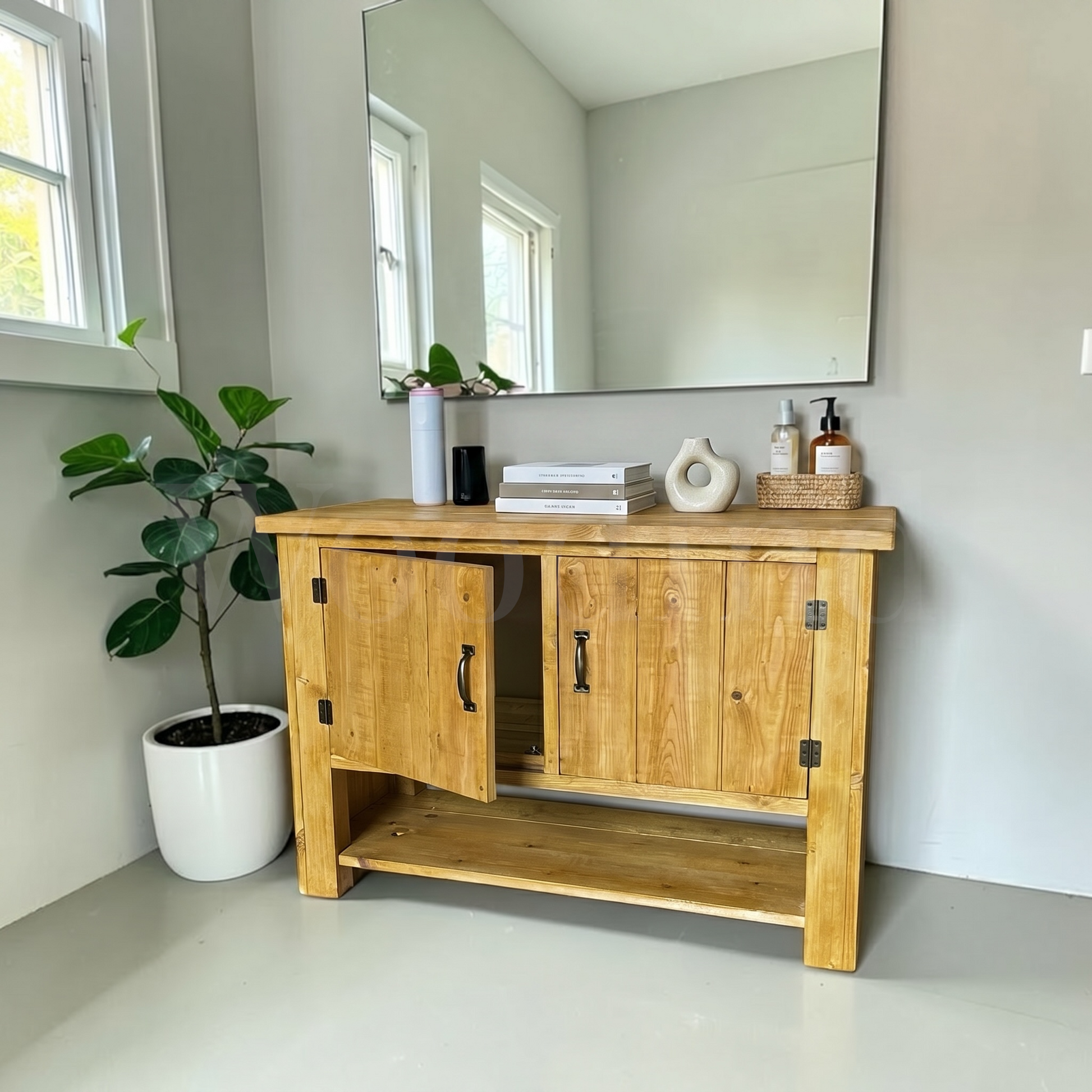 Buffet sur mesure en bois brut avec deux portes et une étagère - ELIE WoodInd