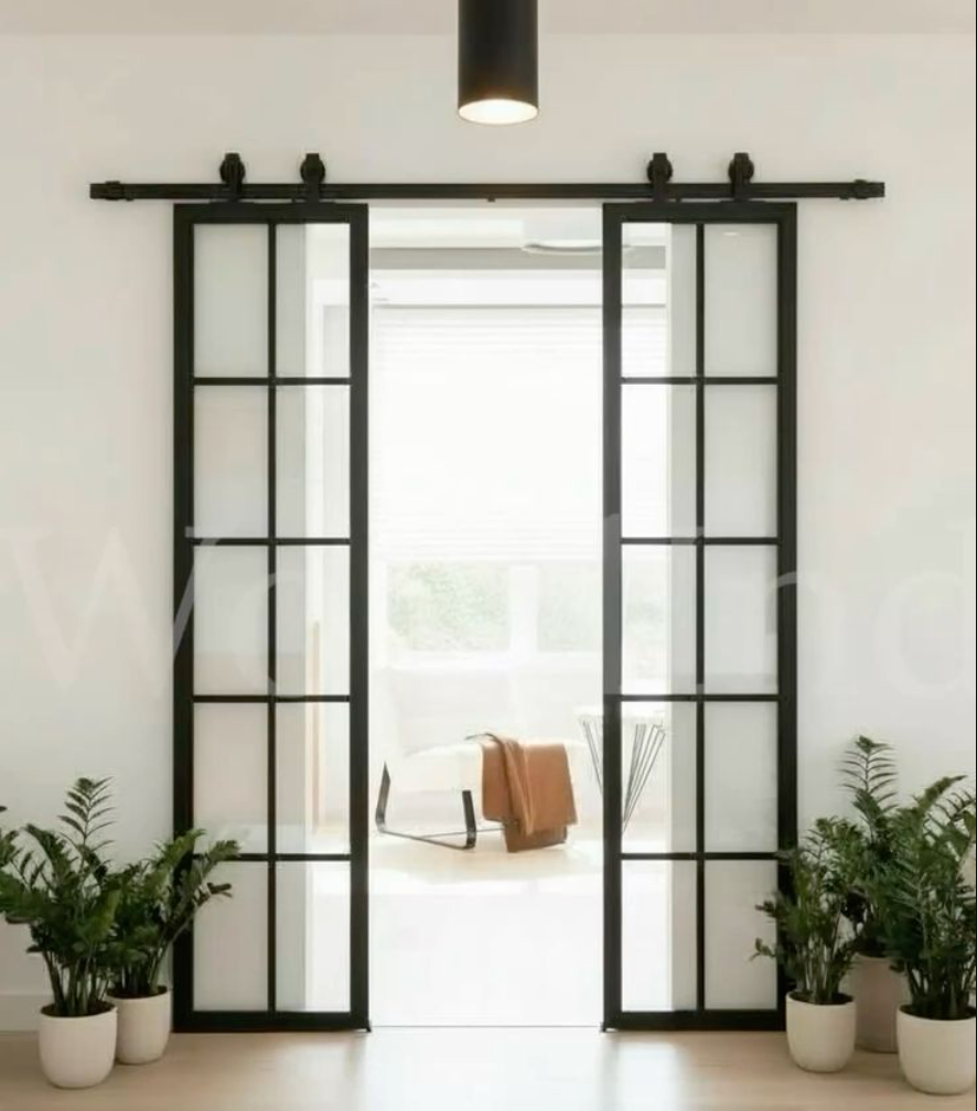 Double porte coulissante noir en verre La fabrique du meuble