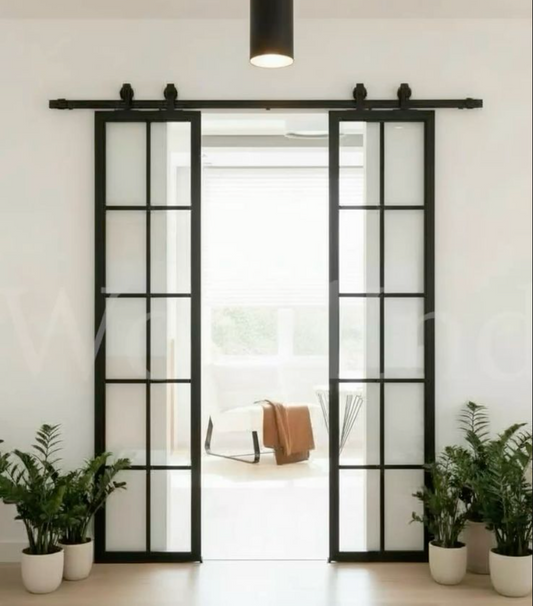 Double porte coulissante noir en verre La fabrique du meuble