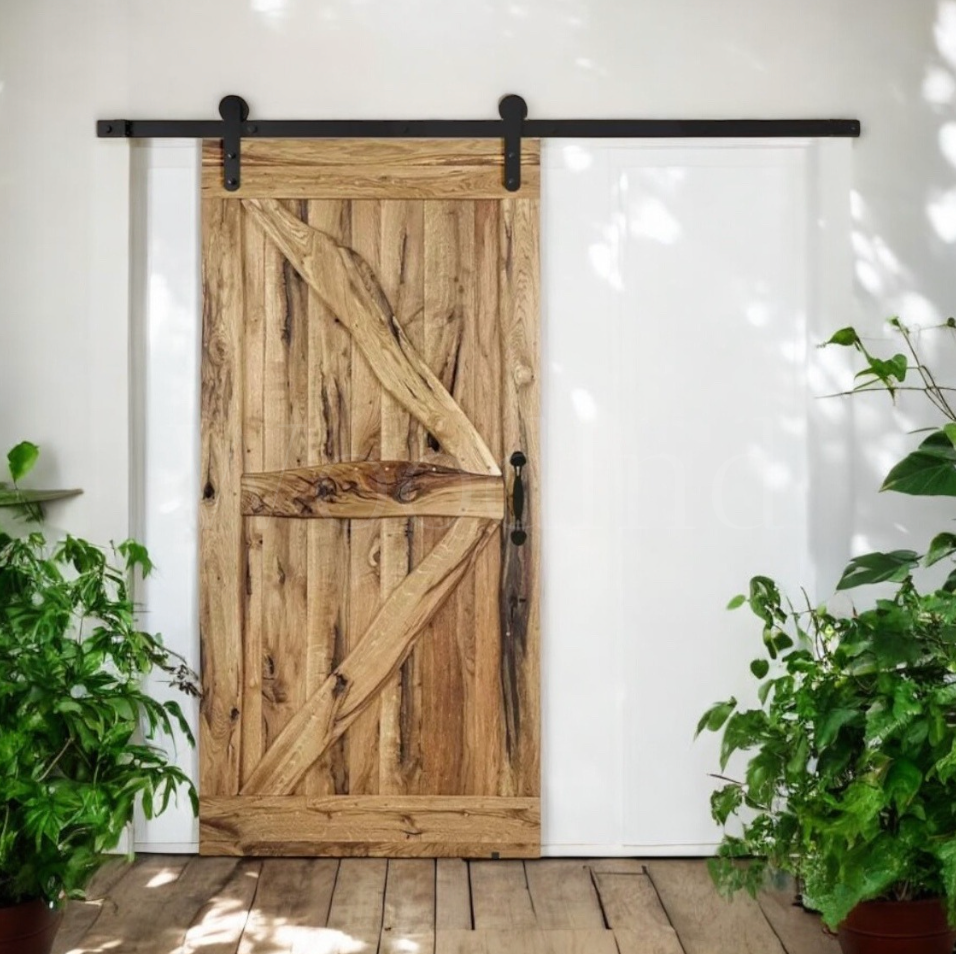 Porte coulissante rustique en bois de chêne - Sur Mesure