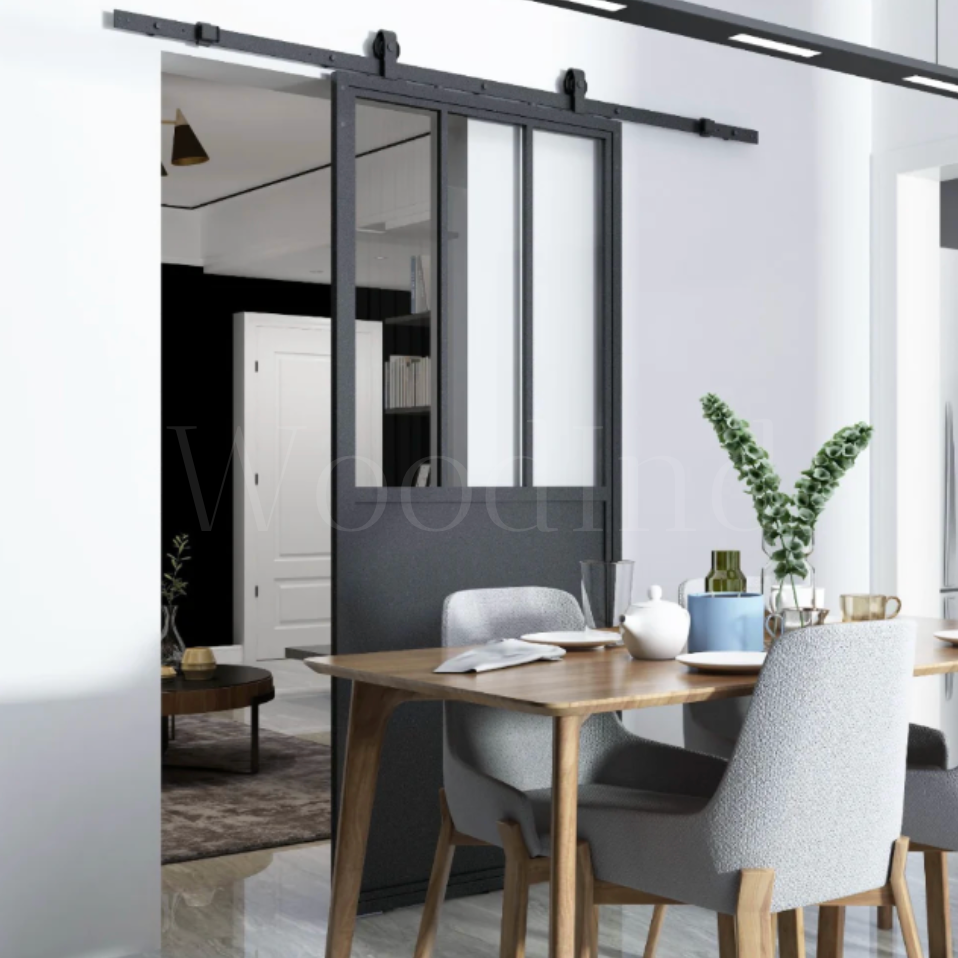 Porte coulissante sur rail vitrée en fer La fabrique du meuble