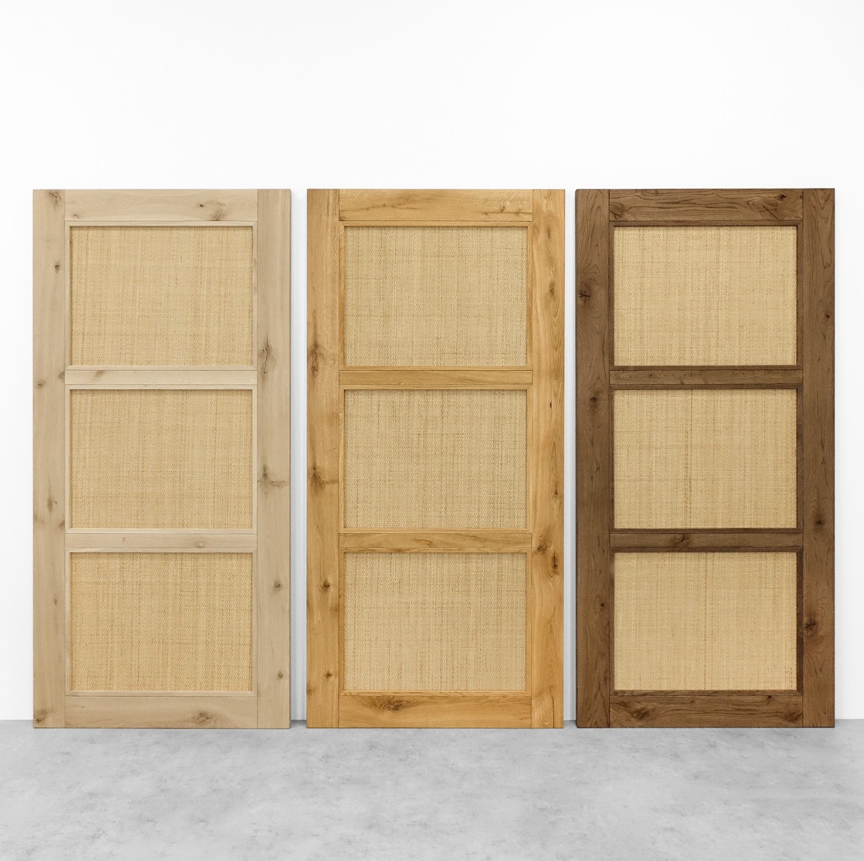 Porte sur rail coulissante en chêne et rotin opaque La fabrique du meuble