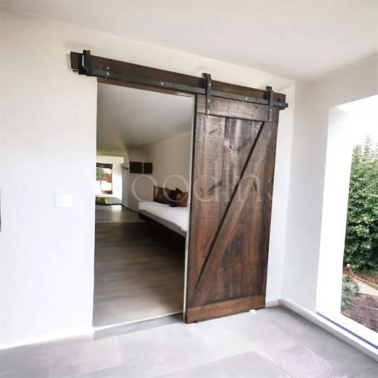 Porte coulissante en bois authentique avec rails - Sur Mesure