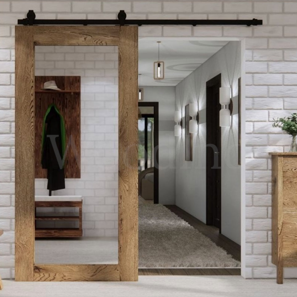 Porte coulissante avec miroir en chêne brut La fabrique du meuble