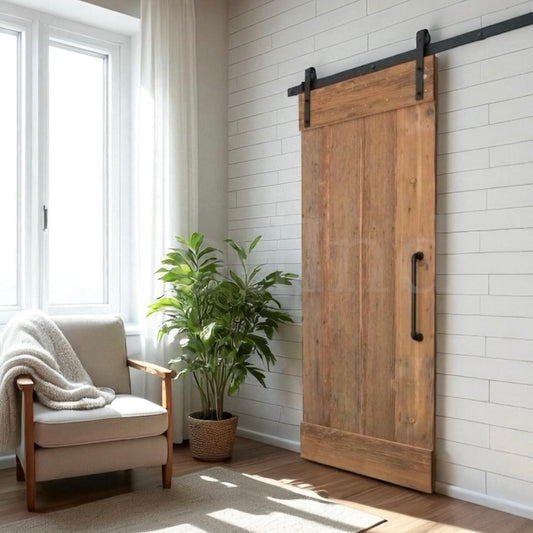 Porte coulissante intérieur épuré en bois + rails - Sur Mesure