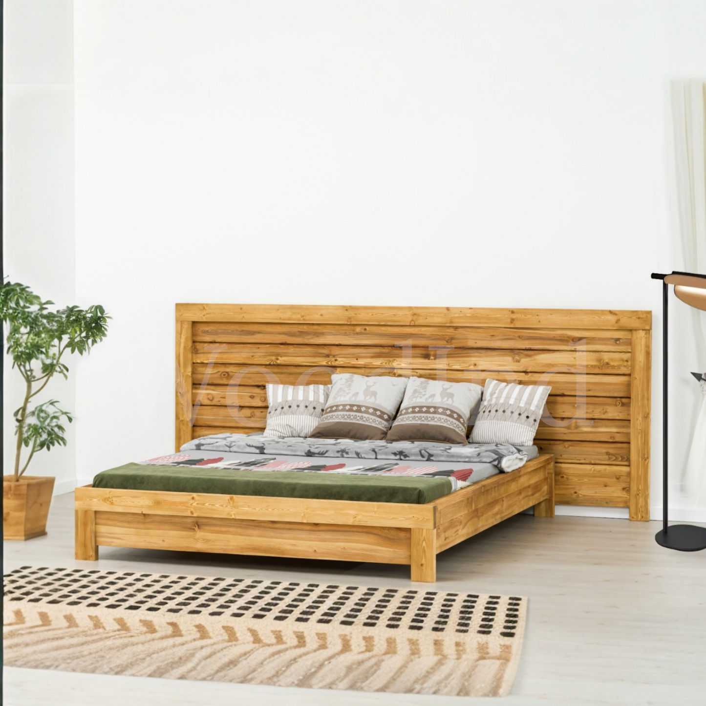 Lit en bois brut avec une grande tête de lit ESSENTIAL La fabrique du meuble