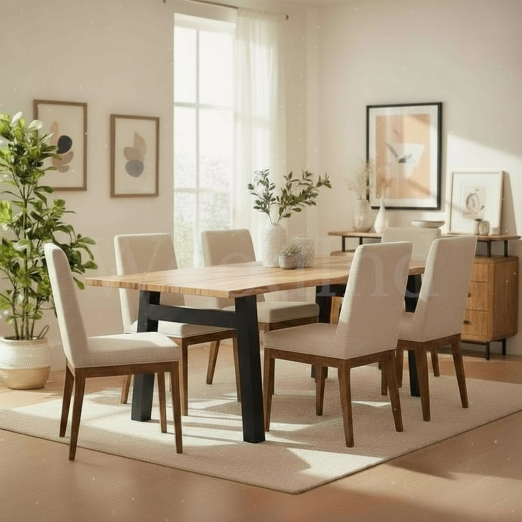 Table en chêne massif et pied en fer noir LUNA La fabrique du meuble