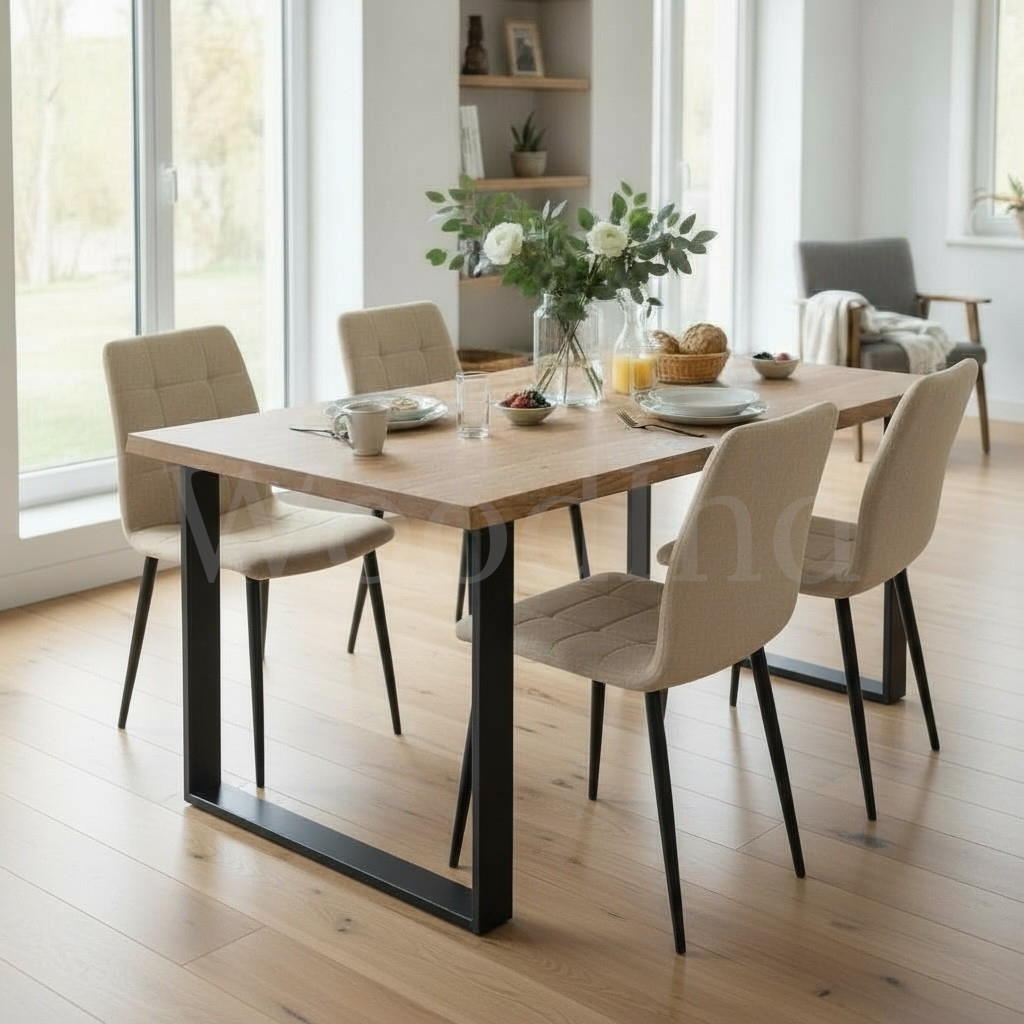 Table à manger en chêne brut et pied en fer - MARY La fabrique du meuble