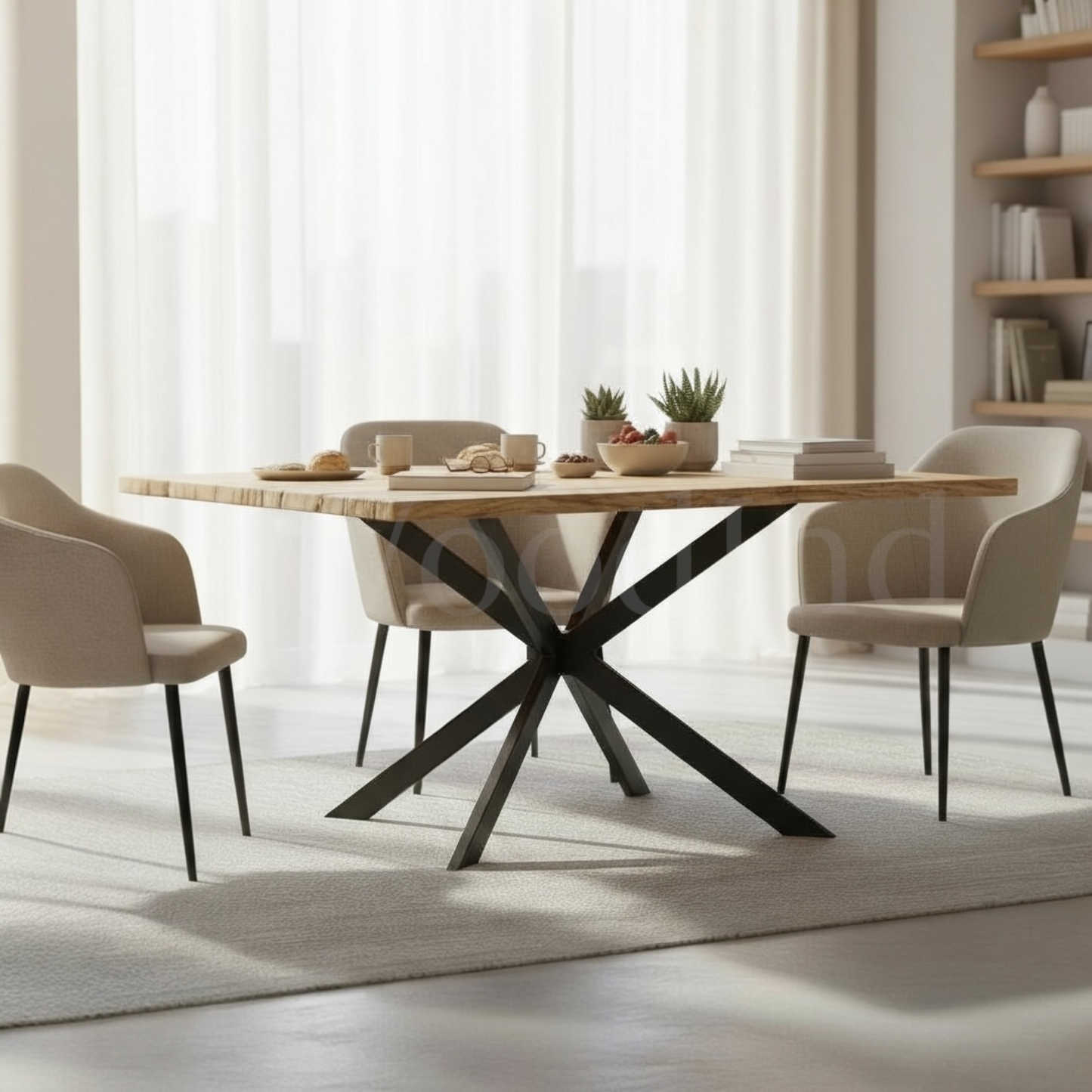 Table en chêne avec un pied centrale en fer noir - MILY La fabrique du meuble