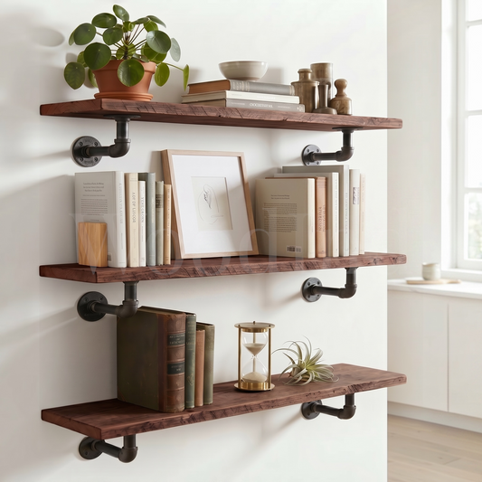 Etagère murale en bois avec equerre tuyau