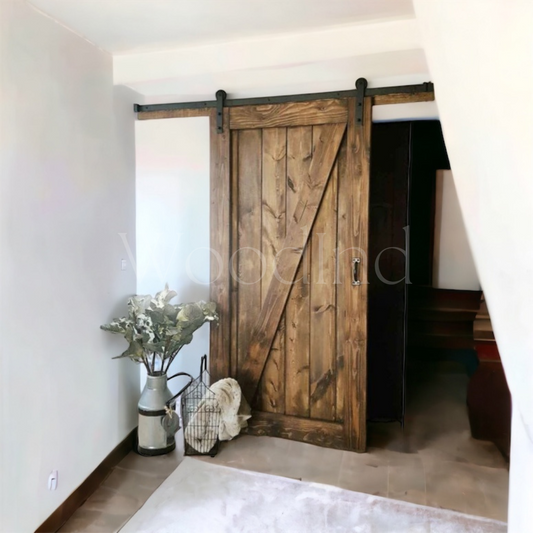 Porte coulissante en bois vintage + rails - WoodInd