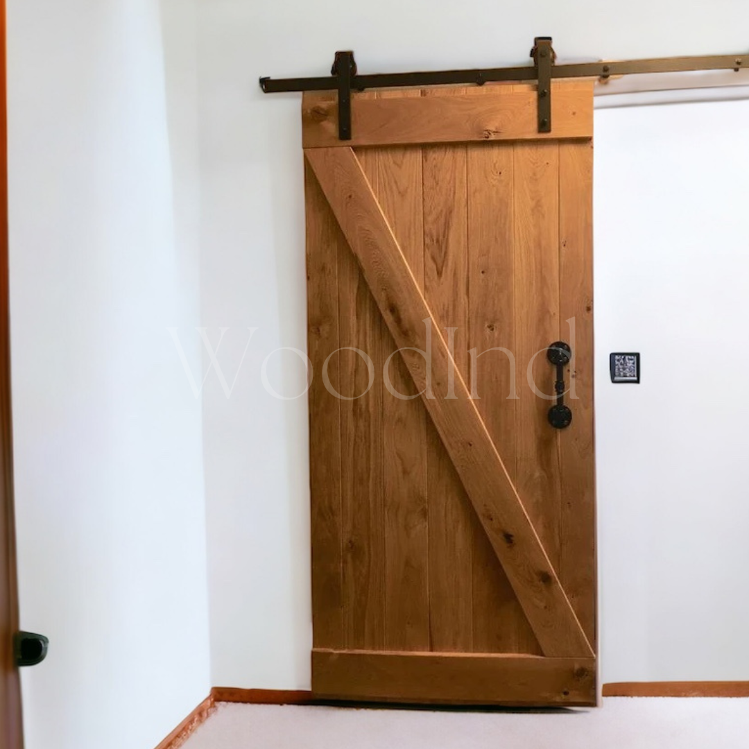 Porte grange coulissante industriel en bois + Kit rail - WoodInd