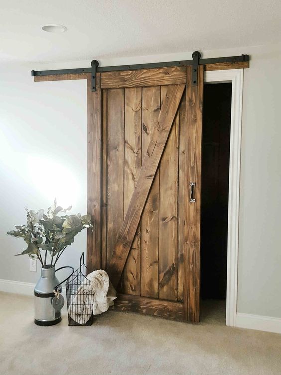 Porte coulissante en bois vintage + rails - WoodInd